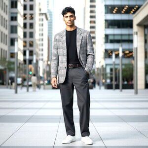 BOSS Hugo Boss Men's 42S Plaid Gray Plaid Wool Blazer Glen Check Sport Coat